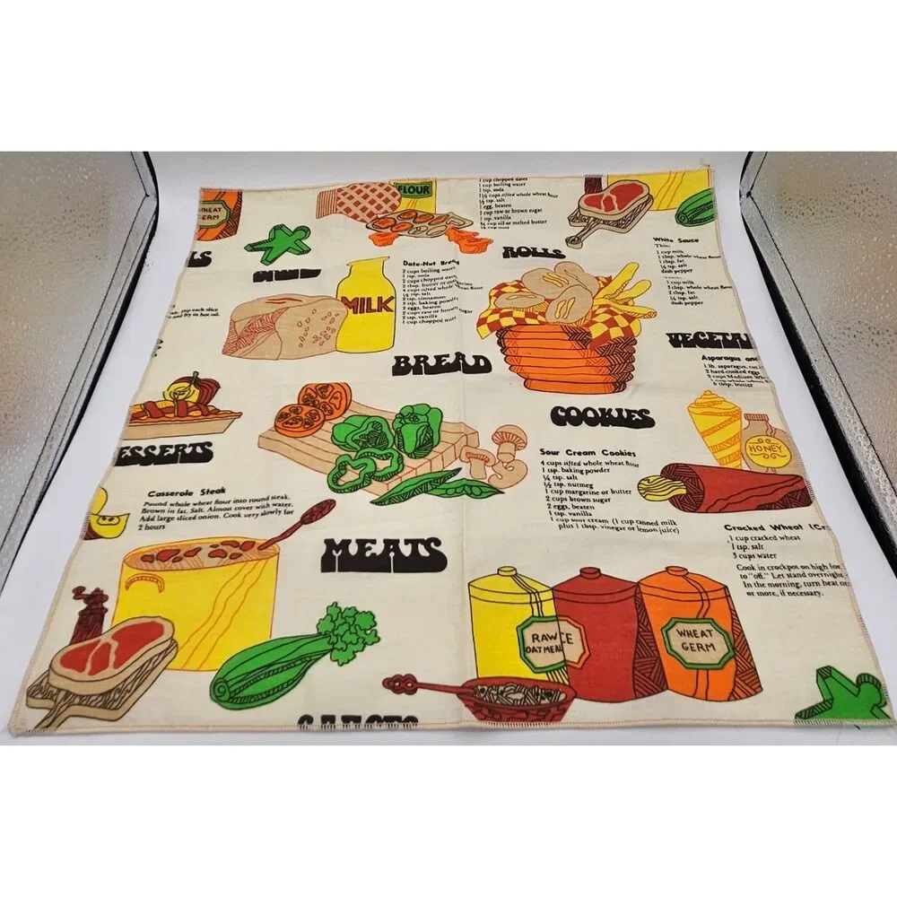 Vintage 1970s Whole Wheat Recipes Linen Tea Towel